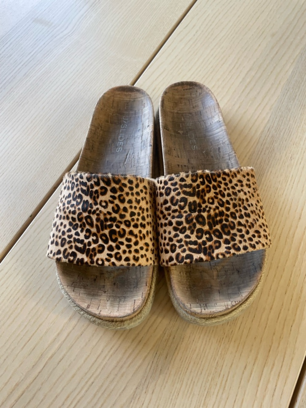 J Slides Leopard Print Slide Sandals - Brown/Tan ladies size 8.5 slide sandals